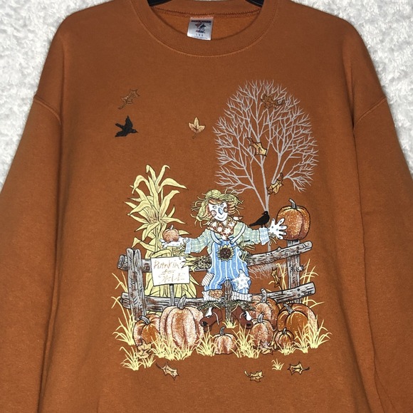 Jerzees Tops - Jerzees NuBlend Burnt Orange Autumn Scarecrow Pumpkin Harvest Sweatshirt Large
